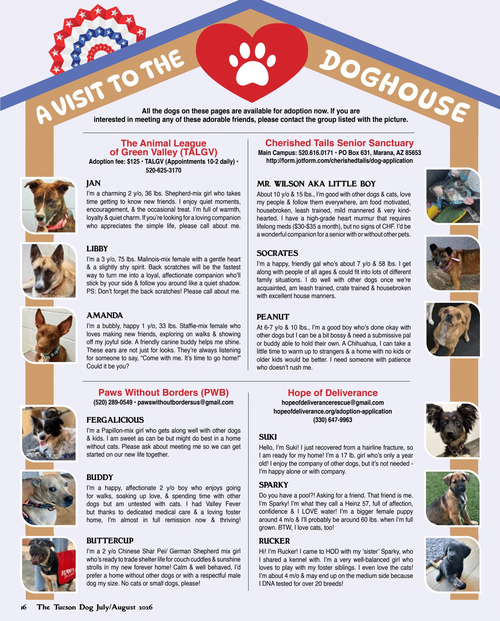 2026 Dogs for Adoption JulyAug A visit to the Dog house- Dogs for Adoption MayJune 2026.pdf
