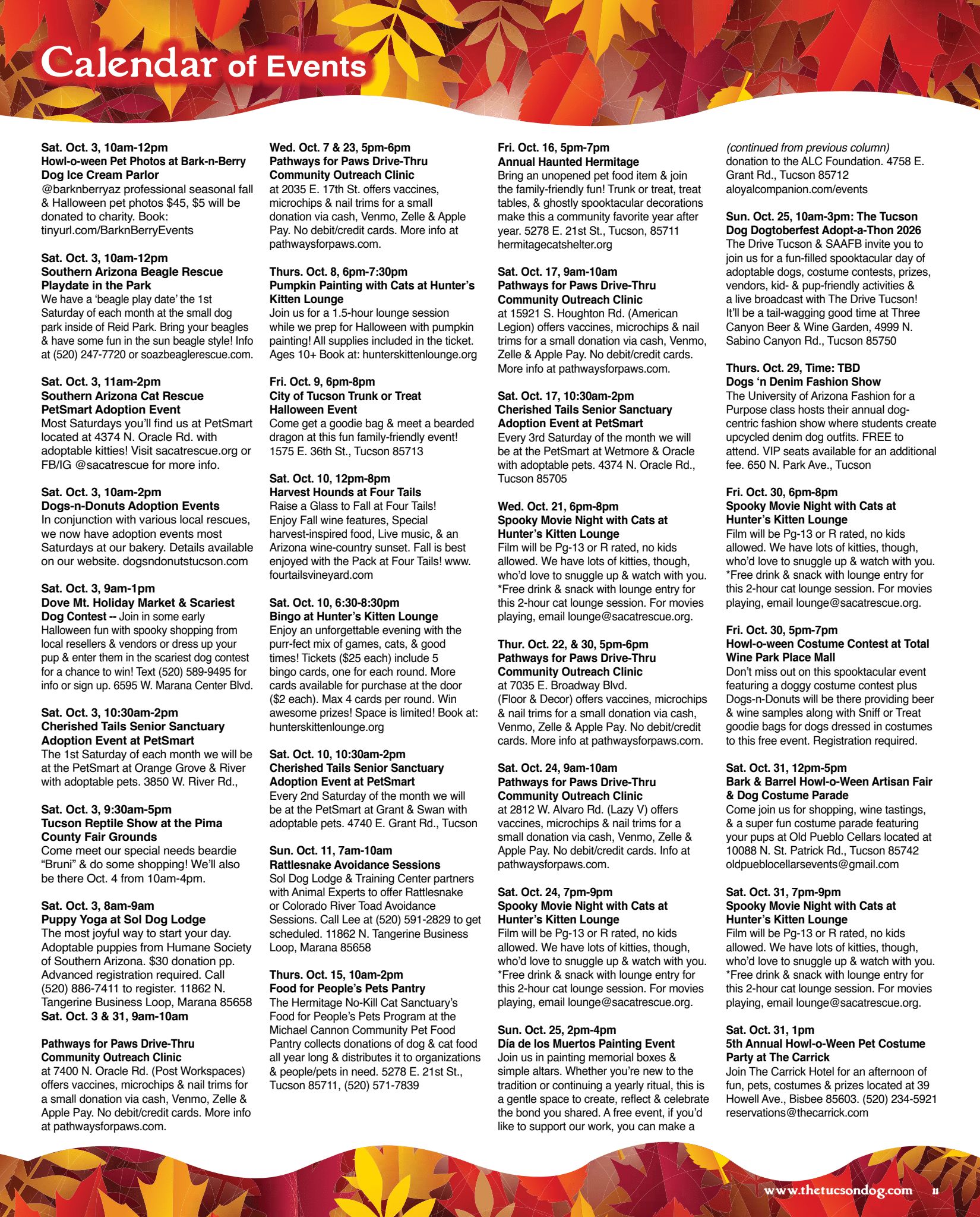 Oct 2026 Calendar of events