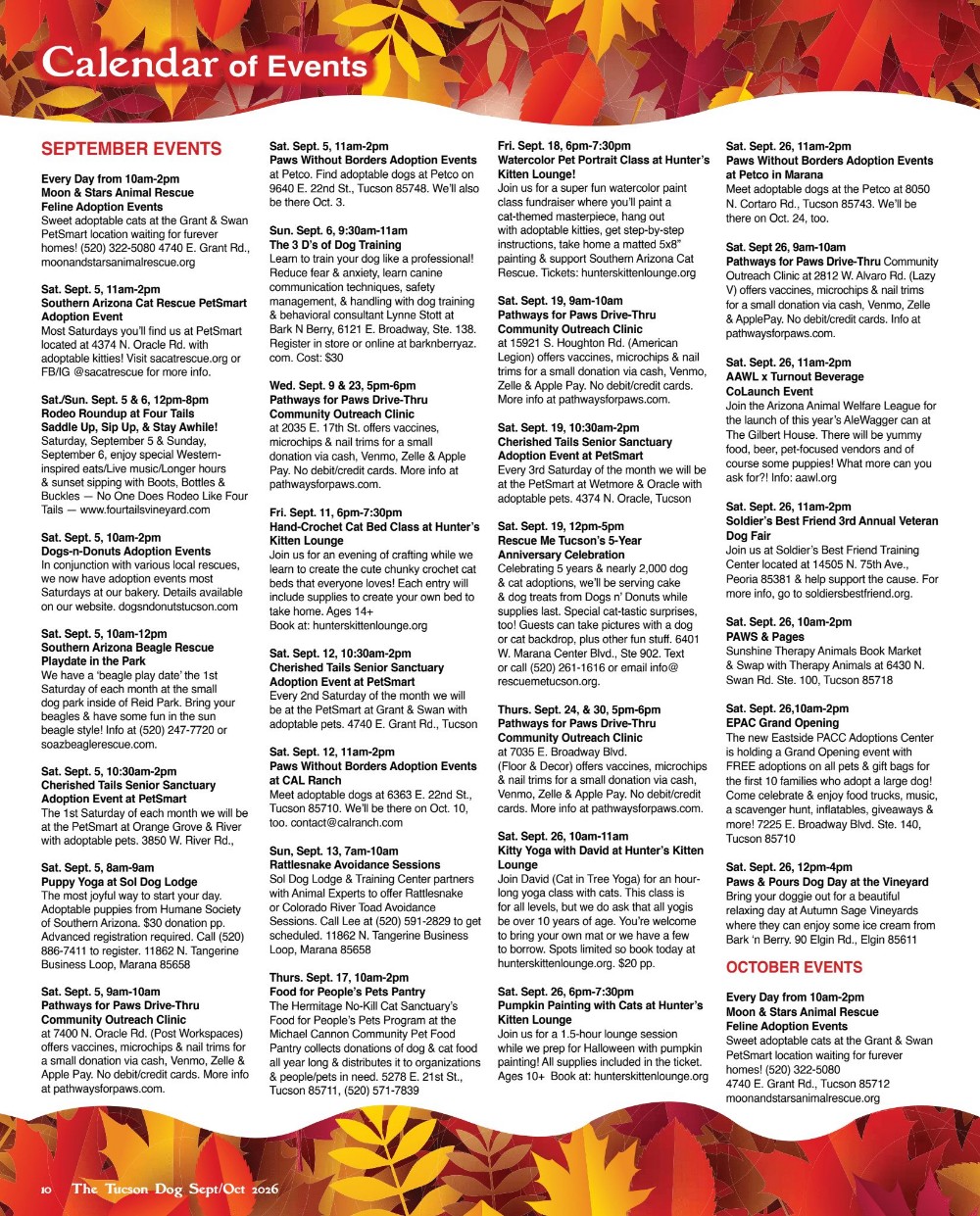 Sept 2026 Calendar of events